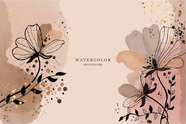 Abstrakte Aquarellillustration mit Blumen und goldenen Spritzern