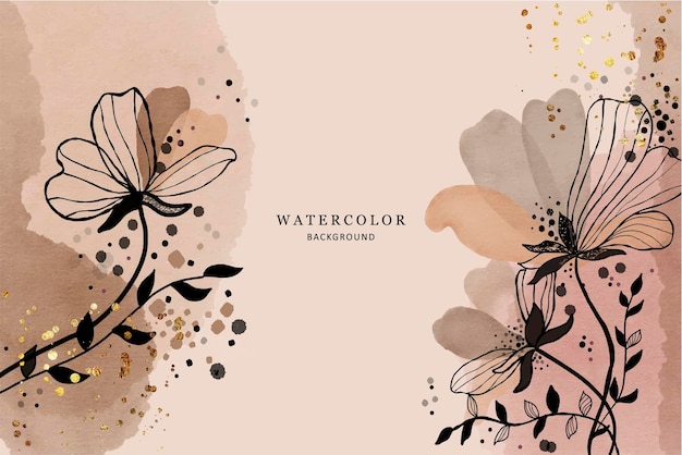 Vektor abstrakte aquarellillustration mit blumen und goldenen spritzern