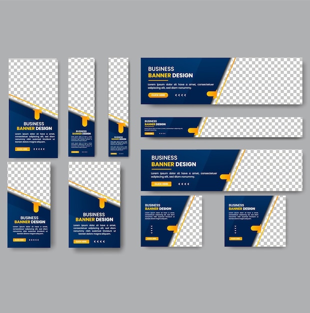 Abstrakte Banner-Design-Web-Vorlage Set Horizontale Header-Web-Banner Modernes Blau und Gelb