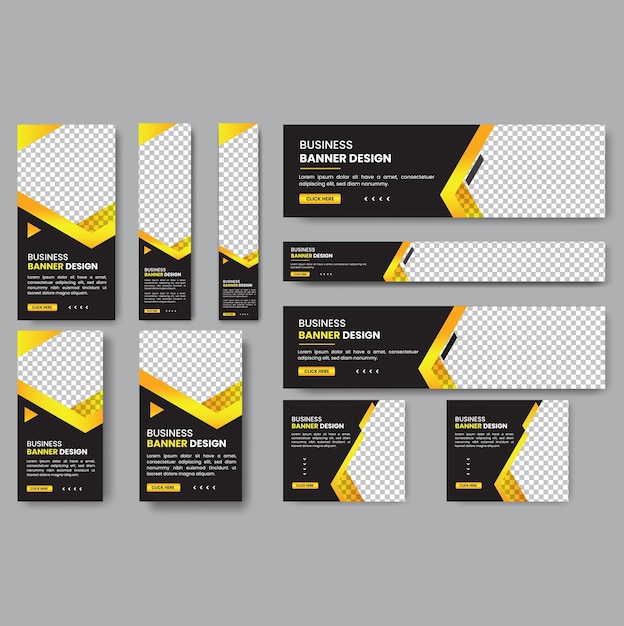Abstrakte Banner-Design-Web-Vorlage Set Horizontale Header-Web-Banner Modernes Schwarz und Gelb