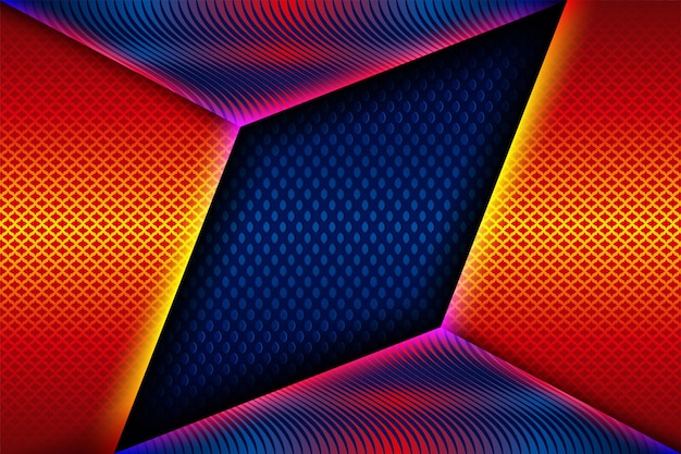 Abstrakte banner-webpapierschicht rote überlappungsschichtdimension mit beleuchtung auf dunkelblauer geometrie