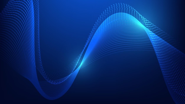 Abstrakte blaue Welle mit fließenden Linien und Partikeln