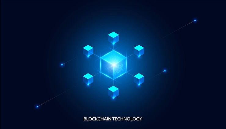 Vektor abstrakte blockchain-technologie-kryptowährung und fintech-quadratwürfel-kryptooperationen connect