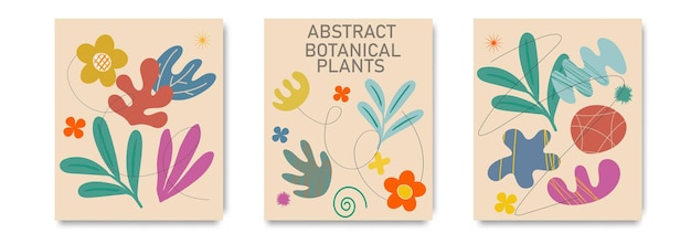 Abstrakte blumenplakate moderne trendige matisse-minimalstil zeitgenössischer dunkler botanischer hintergrund