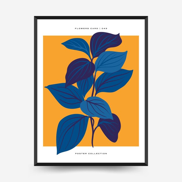 Abstrakte blumenplakatvorlage moderner trendiger matisse-minimalstil rosa und blaue farben