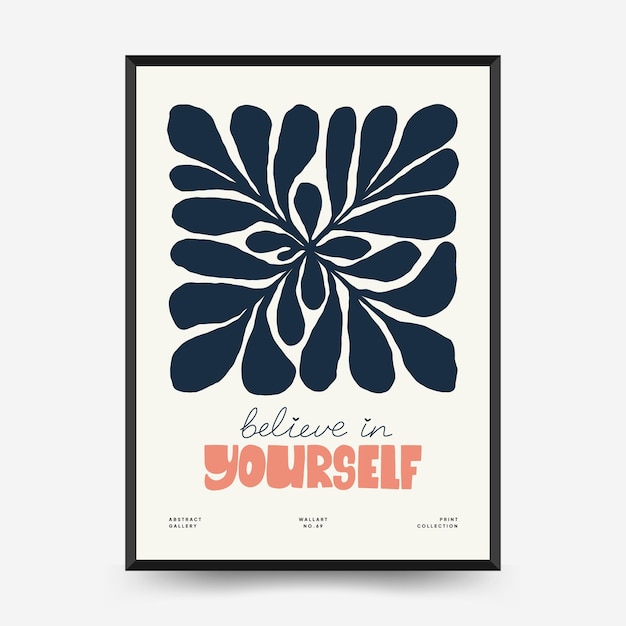 Abstrakte blumenplakatvorlage moderner trendiger matisse-minimalstil rosa und blaue farben