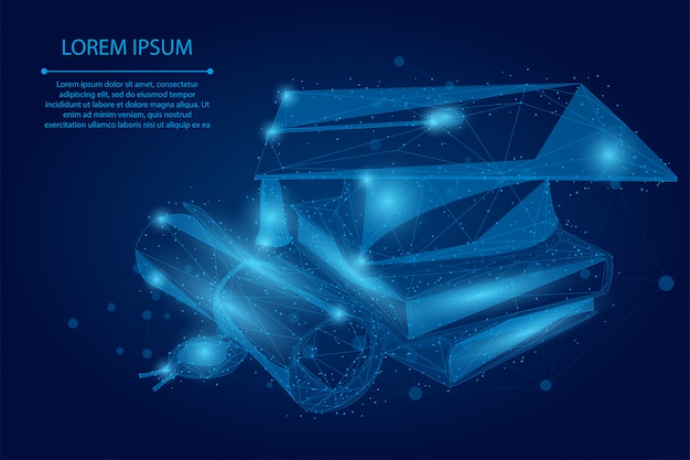 Abstrakte Breilinie und Punktstaffelungskappe, -bücher und -diplom. Polygonales E-Learning Fernstudium