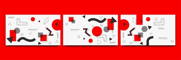 Abstrakte bunte memphis flache geometrische formen hintergrund abstrakte komposition mit linien quadrat punkt dreieck kreis und gewellten flachen stil design für poster-präsentationskarten-cover-banner