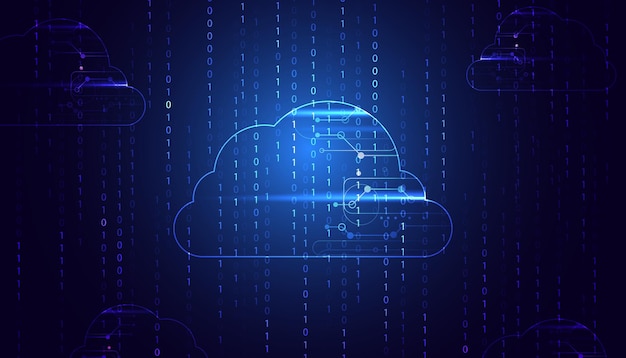 Abstrakte Cloud- und Binärkonzepte. Digitale Speicherung im Internet, erweiterte Sicherheit auf einem wunderschönen