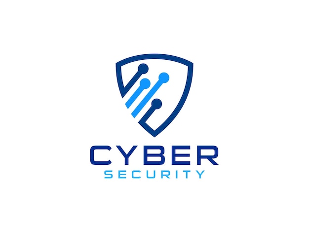 Abstrakte Cyber-Sicherheits-Logo-Linie. Blaulichtschild.