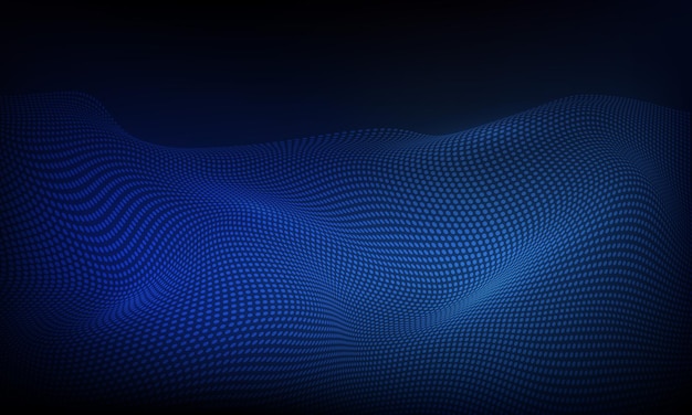 Abstrakte digitale 3D-Landschaft. Partikelpunkte und -linien mit Schärfentiefeeffekt.