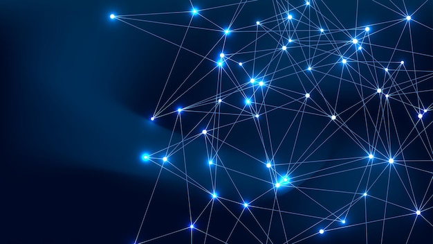 Abstrakte digitale Netzwerkverbindungsstruktur auf blauem Hintergrund künstliche Intelligenz und Technik ...