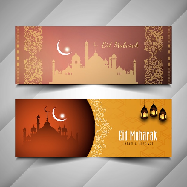 Abstrakte Eid Mubarak stilvolle islamische Fahnen eingestellt