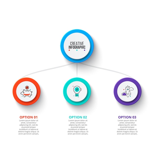 Abstrakte Elemente des Diagramms mit 3 Schritten, Optionen, Teilen oder Prozessen