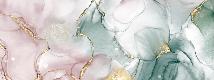 Abstrakte flüssige Kunst mit erdfarbener Alkoholtintentechnik und Gold