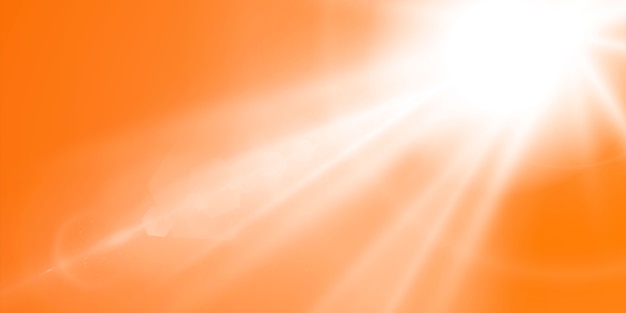 Abstrakte funkelnde Linsenfackel mit funkelnder Sonne auf einem gelben und orange Hintergrund. Eine warme Sonne, die mit natürlichen Lichtstrahlen gefüllt ist. Isolierte Illustration.