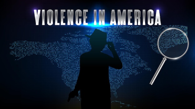 Abstrakte futuristische technologie blauer hintergrund von silhouette detektiv gewaltverbrechen und nordamerika karte