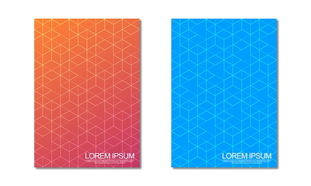 Abstrakte geometrische cover und broschüren mit isometrischen vektorblöcken und polygonalen mustern