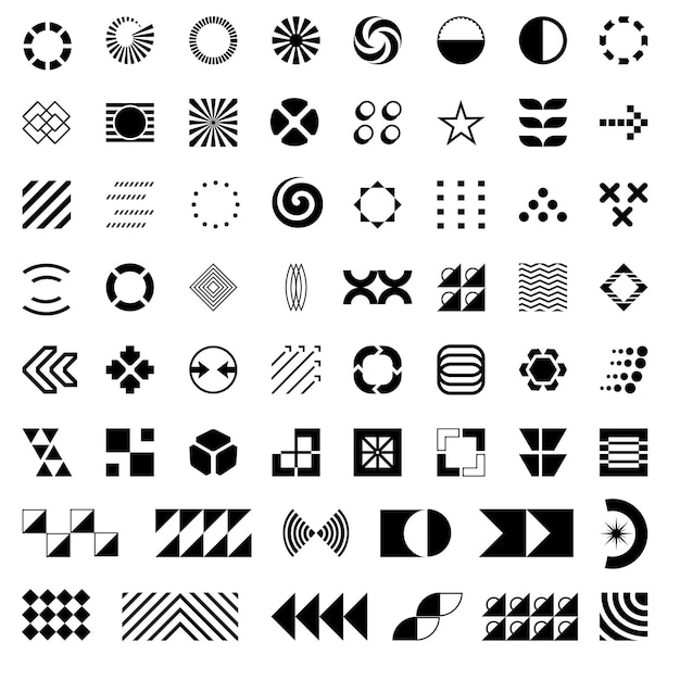 Abstrakte geometrische Designelemente in verschiedenen Stilen und modernen geometrischen Formen