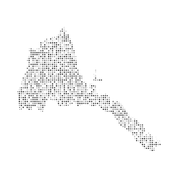 Abstrakte gepunktete Schwarz-Weiß-Halbtoneffekt-Vektorkarte von Eritrea Landkarte digitale gepunktete Design-Vektorillustration