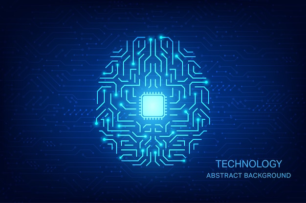 Abstrakte globale Technologie des menschlichen Gehirns des Vektors mit blauem Hintergrund des Stromkreises