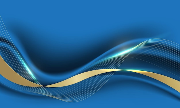 Abstrakte gold-schwarze Bandkurve überlappte sich mit dem blauen Luxus-Hintergrundvektor