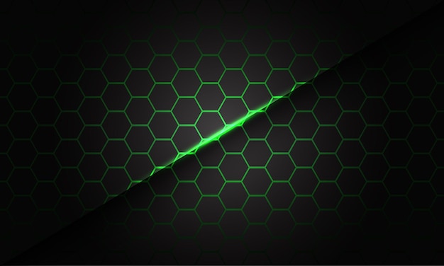 Abstrakte grüne Sechseck-Mesh-Linie Licht-Schrägstrich-Schatten auf grauem Design futuristischer Technologie-Vektor