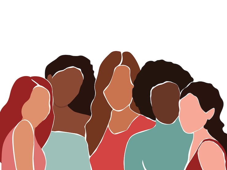 Vektor abstrakte gruppe von frauen silhouetten verschiedene mädchen sind freunde zusammen vektorgrafiken