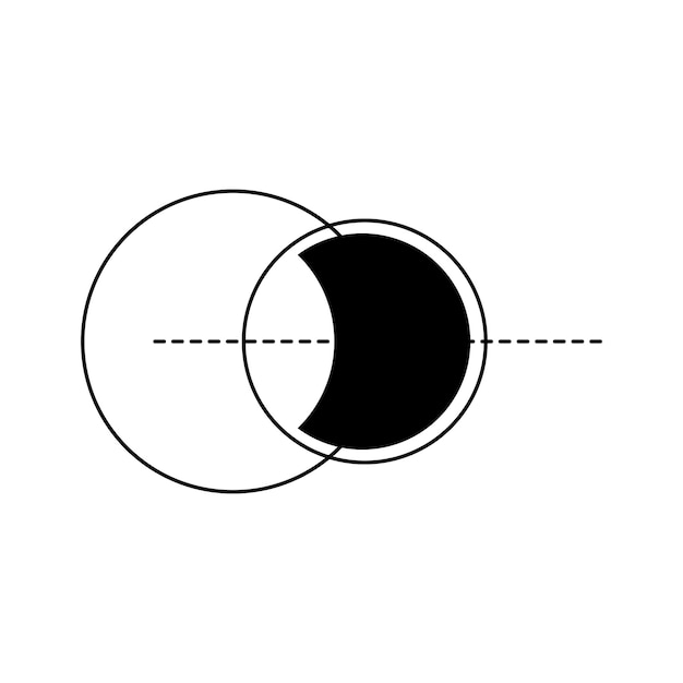 abstrakte Halbmond-Mondfinsternis Raum- und Astronomie-Symbole schwarz-weiß Logo-Symbolelement