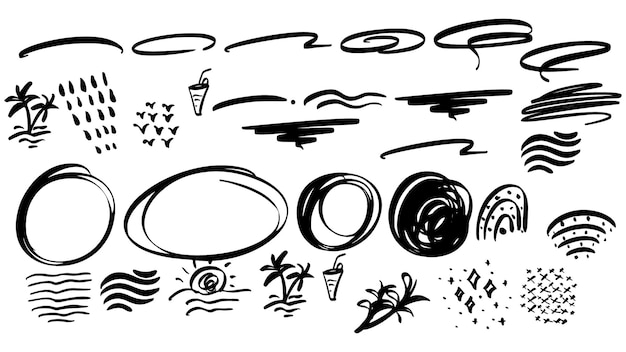 Abstrakte handgezeichnete vektorsymbole set herzen kreise dreiecke doodles pack