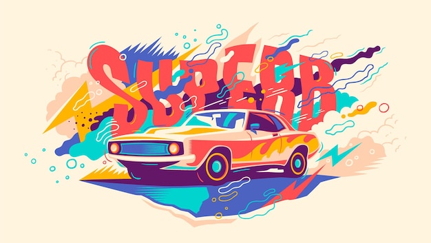 Abstrakte illustration mit retro-auto.