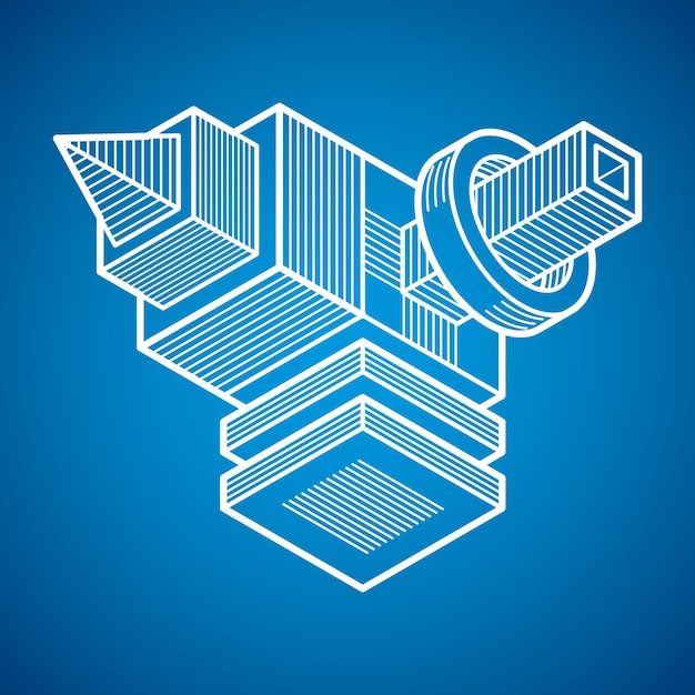 Abstrakte isometrische Vektorform mit geometrischen Figuren.