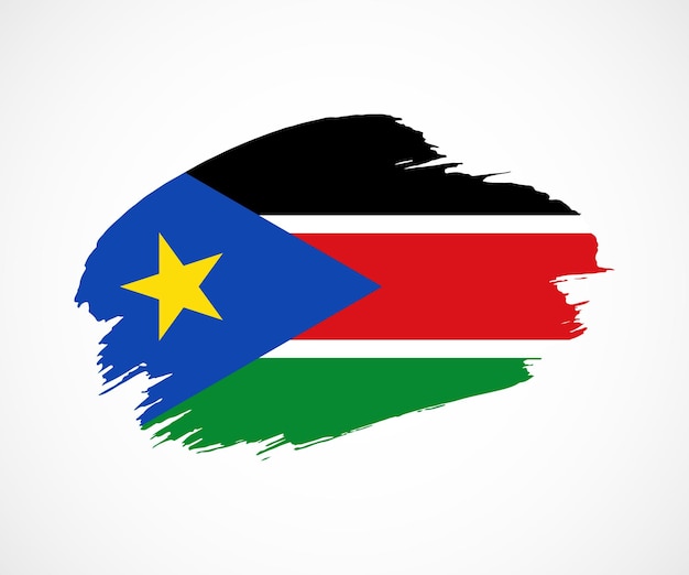 Abstrakte kreativ bemalte grunge-pinsel-flagge des südsudanesischen landes mit hintergrund