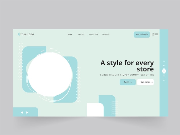 Abstrakte landing page oder web-template-design mit kopienraum für jeden store stilvoll.