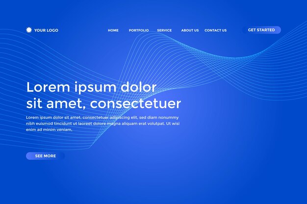 abstrakte Landingpage-Vorlage mit blauem Farbverlauf