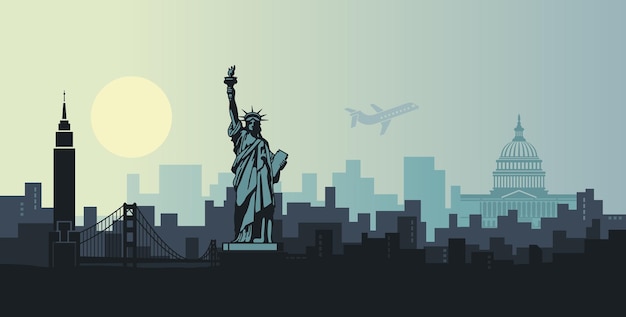 Abstrakte Landschaft der Stadt mit Sehenswürdigkeiten der USA
