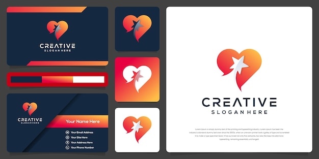 Abstrakte Liebe und Stern-Logo-Design und Visitenkarte