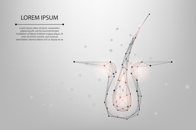 Vektor abstrakte linie und punkt haarfollikel struktur reparatur shampoo salon behandlung. low poly haarschutz pflege kosmetische technologie. polygonale anatomie stringt medizinillustration