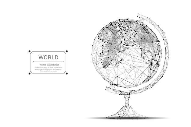 Abstrakte maischelinie und punkt von globe origami auf weißem hintergrund mit einer aufschrift polygonal