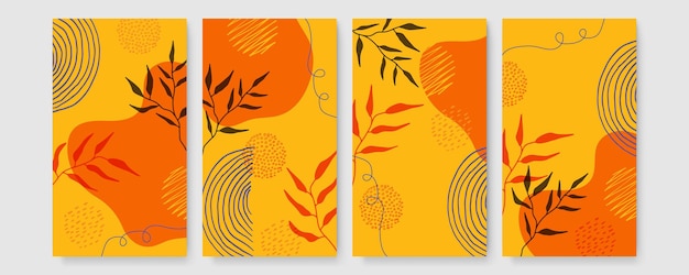 Abstrakte moderne botanische Boho-Plakatsammlung. Organisches böhmisches Wandkunstplakat mit abstrakten Aquarellformen. Neutrale Pastellfarbe, Laubzeichnung