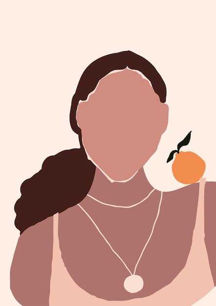 Abstrakte moderne junge Frau mit orangefarbener Porträtsilhouette