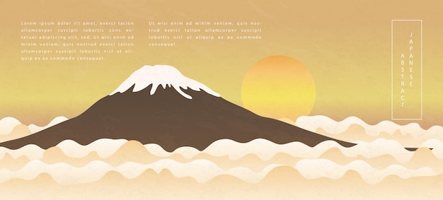 Abstrakte musterhintergrunddesign-naturlandschaftsansicht des orientalischen japanischen stils des sonnenaufgangsberges und der wolke