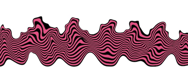 Abstrakte optische Täuschungswelle auf weißem Hintergrund Fluss aus schwarzen und rosa Streifen, die einen wellenförmigen Verzerrungseffekt bilden. Vektorillustration