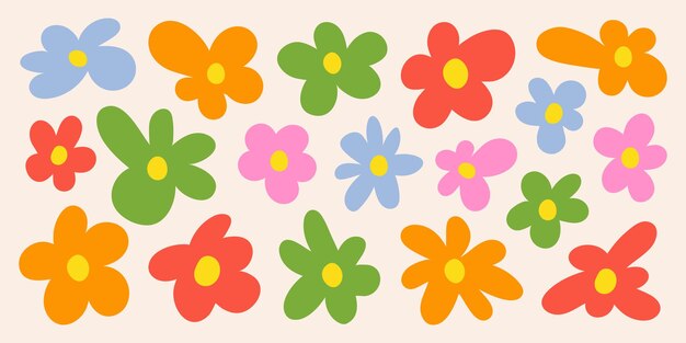 Abstrakte organische Frühlingsblumen Einfache naive Ikonensatz Trendige zufällige Figuren Vektorillustration