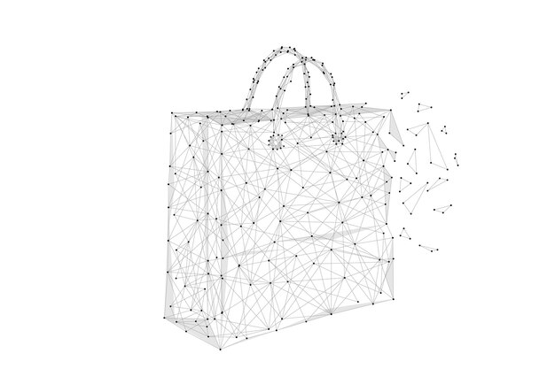 Abstrakte Papiertüte isoliert grau polygonale Drahtmodellillustration