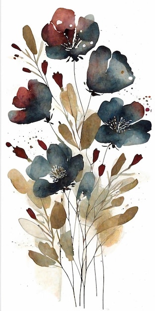 Abstrakte pferdekunst hintergrund vektorillustration aquarell blumen pflanzen und tiere