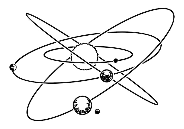 Abstrakte planetensystemskizze einfache astrologie wissenschaft symbol umriss clipart handgezeichnete vektorillustration isoliert auf weiß