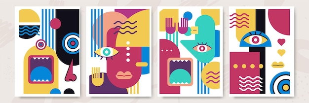Abstrakte Pop-Art-Collage, Surrealismus, Gesicht, Design, Vektorgrafik. Entworfen für NFT-Token-Tapetenplakat, Krypto-Punk-Ästhetik-Plakat, NFT-Token in Kryptografik für digitale Blockchain-Kunst