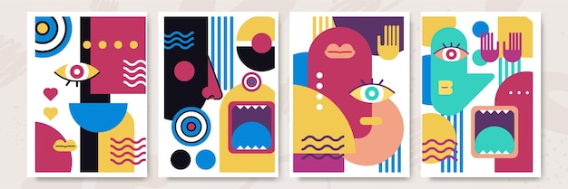 Abstrakte Pop-Art-Collage, Surrealismus, Gesicht, Design, Vektorgrafik. Entworfen für NFT-Token-Tapetenplakat, Krypto-Punk-Ästhetik-Plakat, NFT-Token in Kryptografik für digitale Blockchain-Kunst