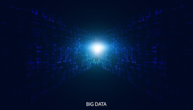 Abstrakte quadratische Big-Data-Perspektive auf blauem Hintergrund digitaler futuristischer moderner Hitech-Raum